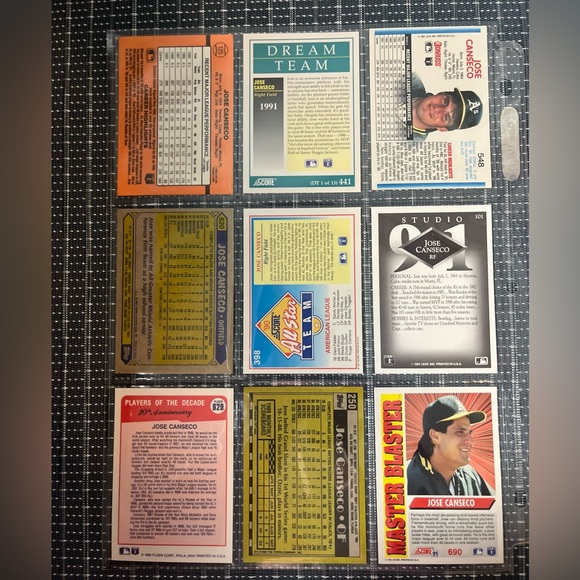 ⚾️ Jose Canseco Vintage Baseball Cards Collection, Lot of 9, Lot #1 - Picture 2 of 4